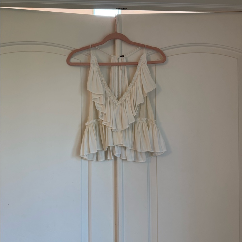 Free People Cream Ruffle Blouse